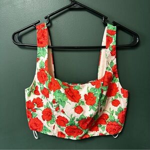 DISSH Cropped Top Womens 10 Floral Cotton Blend Smocked Back Tank